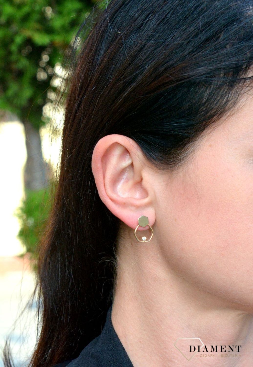 Złote kolczyki geometryczne z cyrkonią DIA-KLC-4297-585.jpg