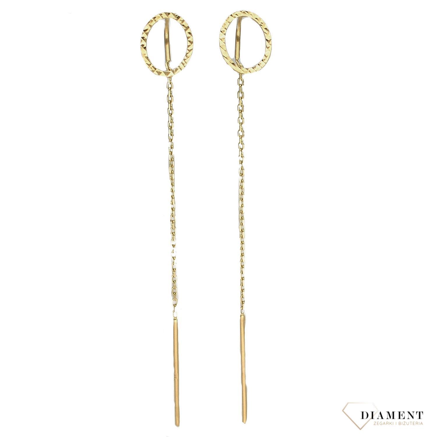 Złote kolczyki przeciągane z kółkiem DIA-KLC-4299-585.jpg
