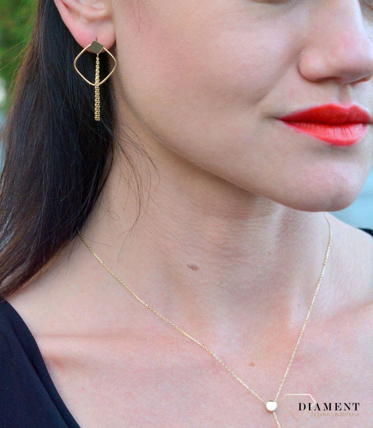 Złote kolczyki geometryczne z łańcuszkiem DIA-KLC-4300-585.jpg