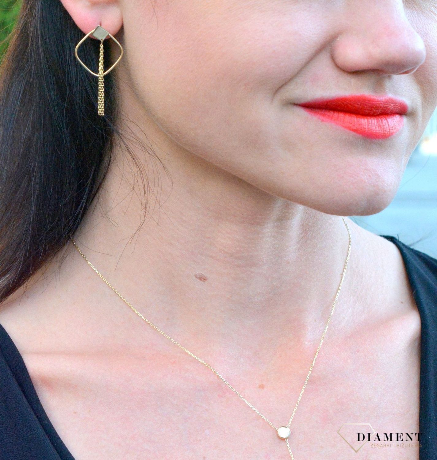 Złote kolczyki geometryczne z łańcuszkiem DIA-KLC-4300-585.jpg