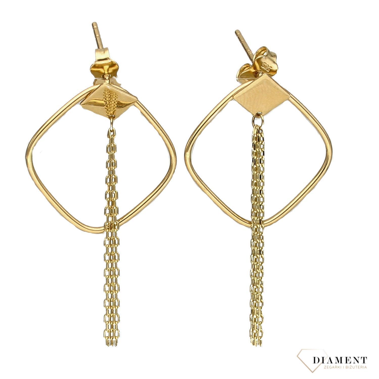 Złote kolczyki geometryczne z łańcuszkiem DIA-KLC-4300-585.jpg