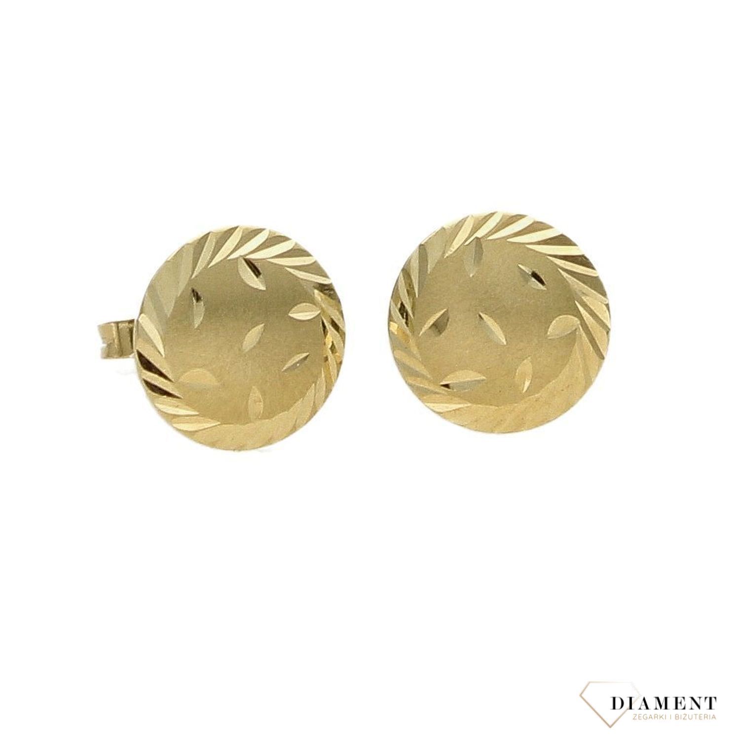 Złote kolczyki okrągłe blaszki z grawerowanym brzegiem DIA-KLC-4301-585.jpg