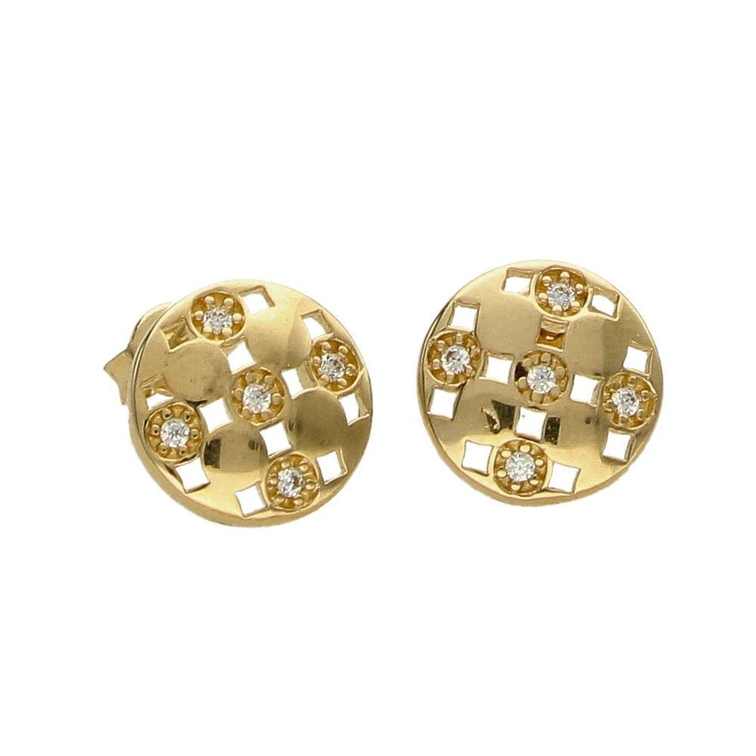 Złote kolczyki okrągłe z wzorem i cyrkonią DIA-KLC-4317-585.jpg