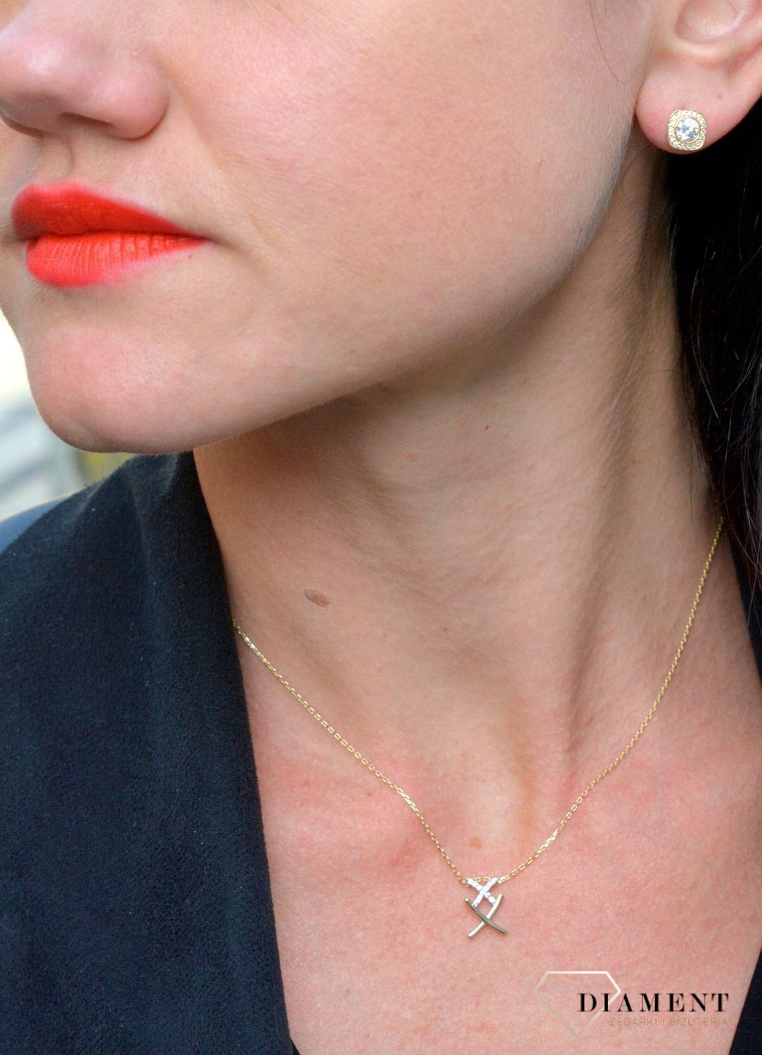 Złote kolczyki kwadraty z błyszczącą cyrkonią DIA-KLC-4320-585.jpg