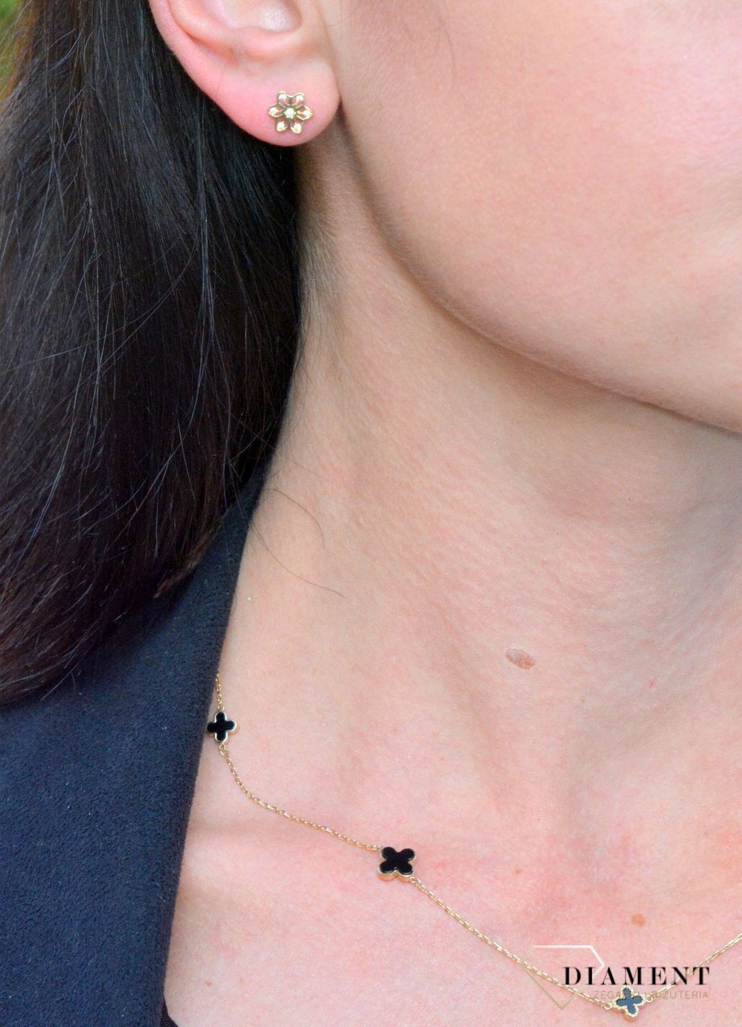 Złote kolczyki dla dziewczynki kwiatki z cyrkonią DIA-KLC-4321-585.jpg