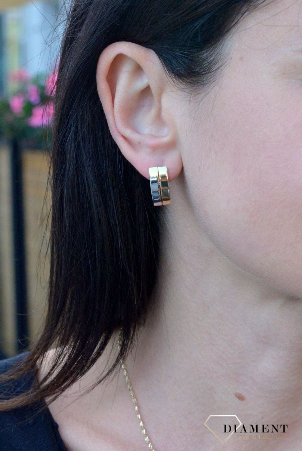 Złote kolczyki gładkie blaszki połączenie żółtego i białego złota DIA-KLC-4385-585.jpg