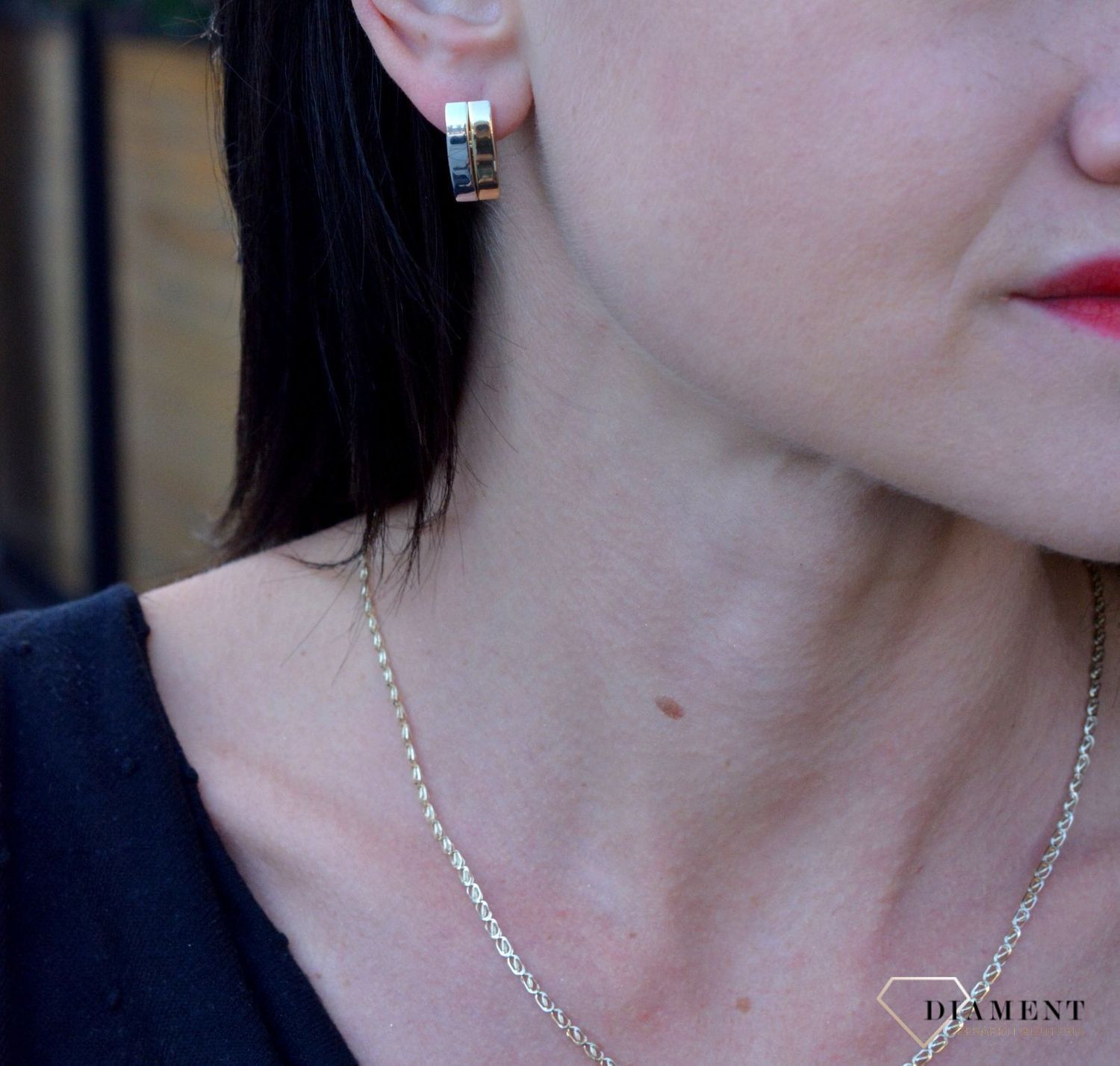 Złote kolczyki gładkie blaszki połączenie żółtego i białego złota DIA-KLC-4385-585.jpg