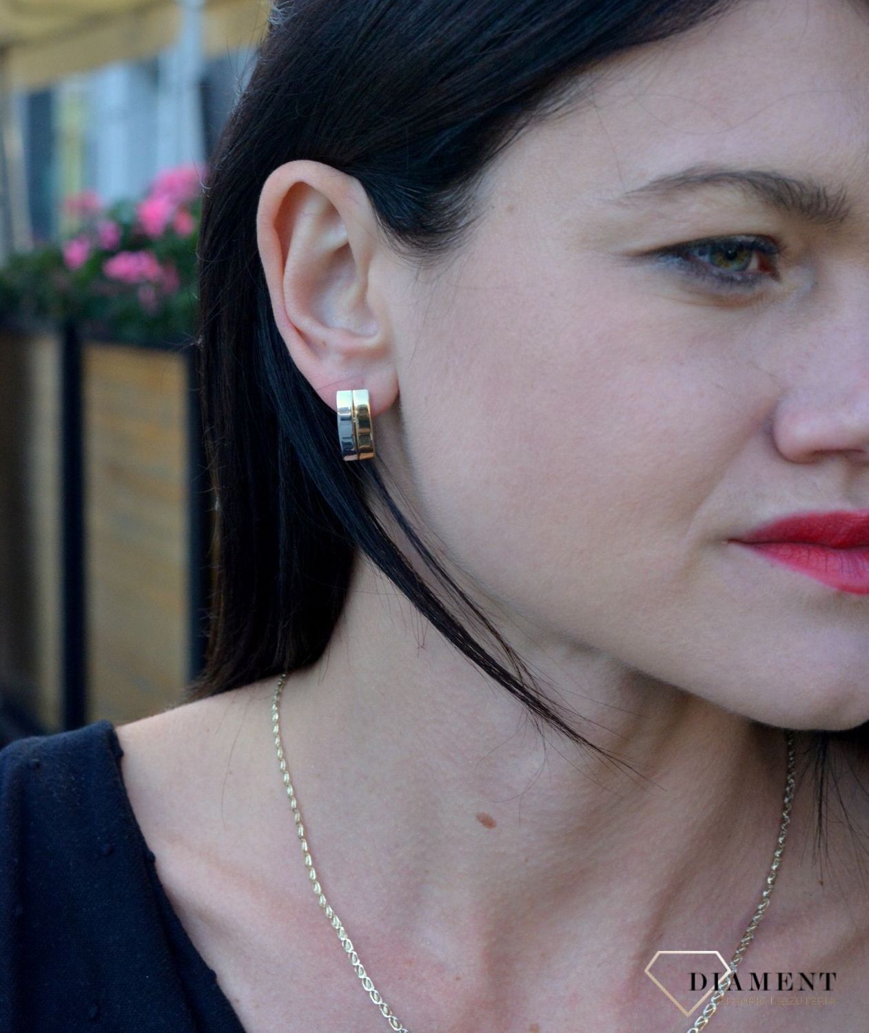 Złote kolczyki gładkie blaszki połączenie żółtego i białego złota DIA-KLC-4385-585.jpg