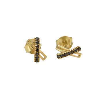 Złote kolczyki przy uchu 'znak X' ozdobiony czarną cyrkonią DIA-KLC-4404-585.jpg