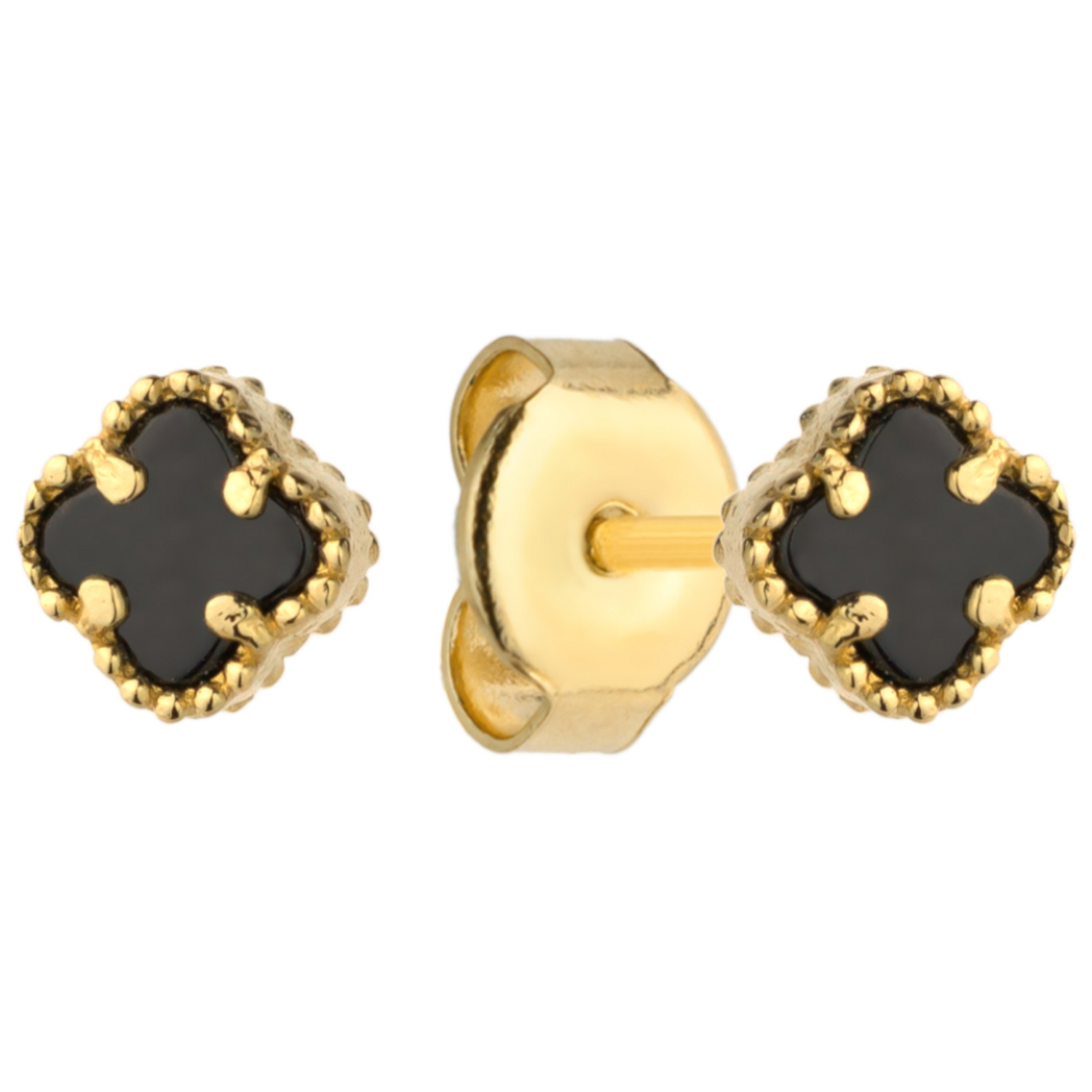Złote kolczyki przy uchu koniczynki z onyksem DIA-KLC-4407M-585.png