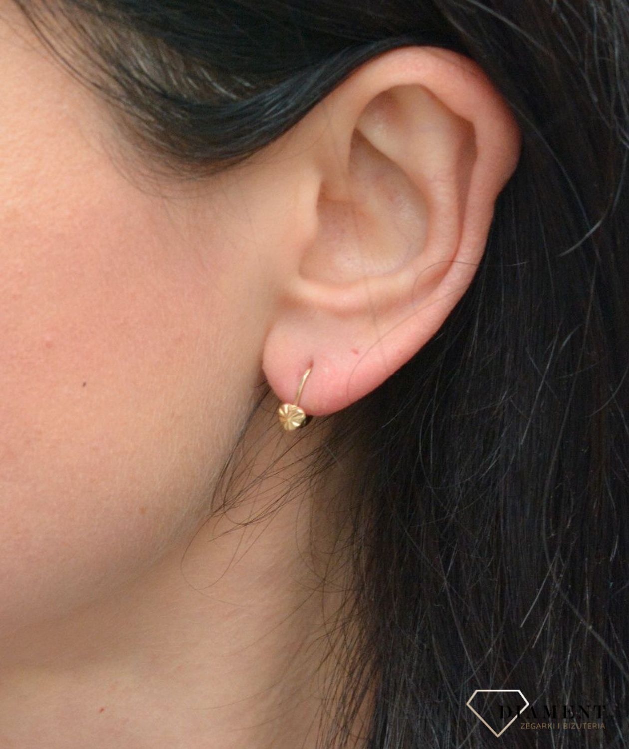 Złote kolczyki dla dziewczynki grawerowane serca DIA-KLC-4409-585.jpg