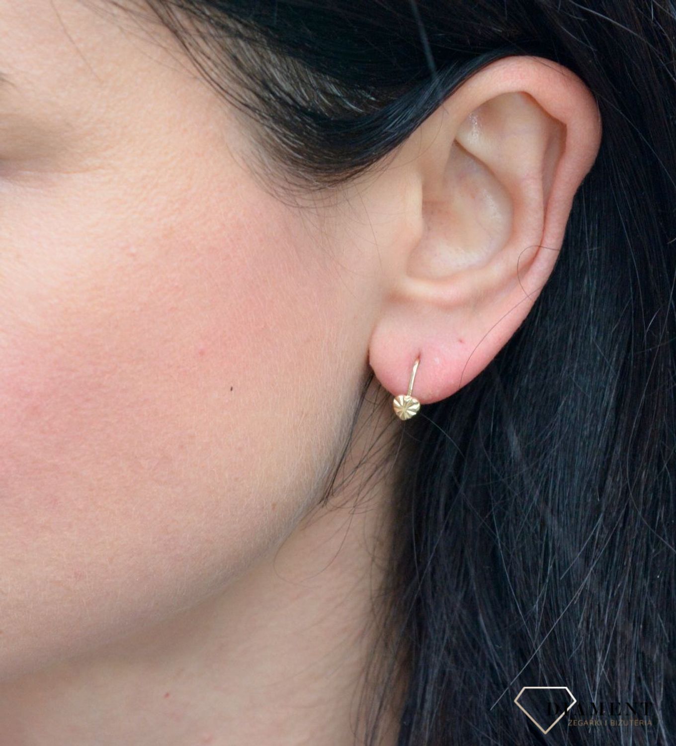 Złote kolczyki dla dziewczynki grawerowane serca DIA-KLC-4409-585.jpg