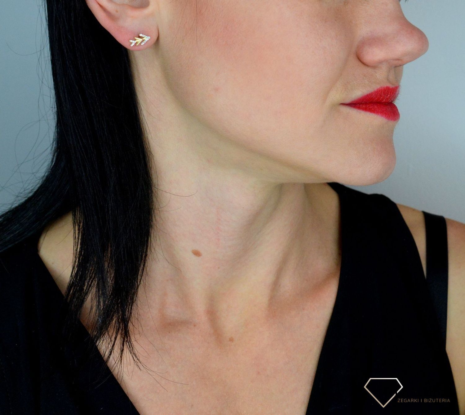 Złote kolczyki przy uchu 'strzała z cyrkonią' DIA-KLC-4410-585.jpg