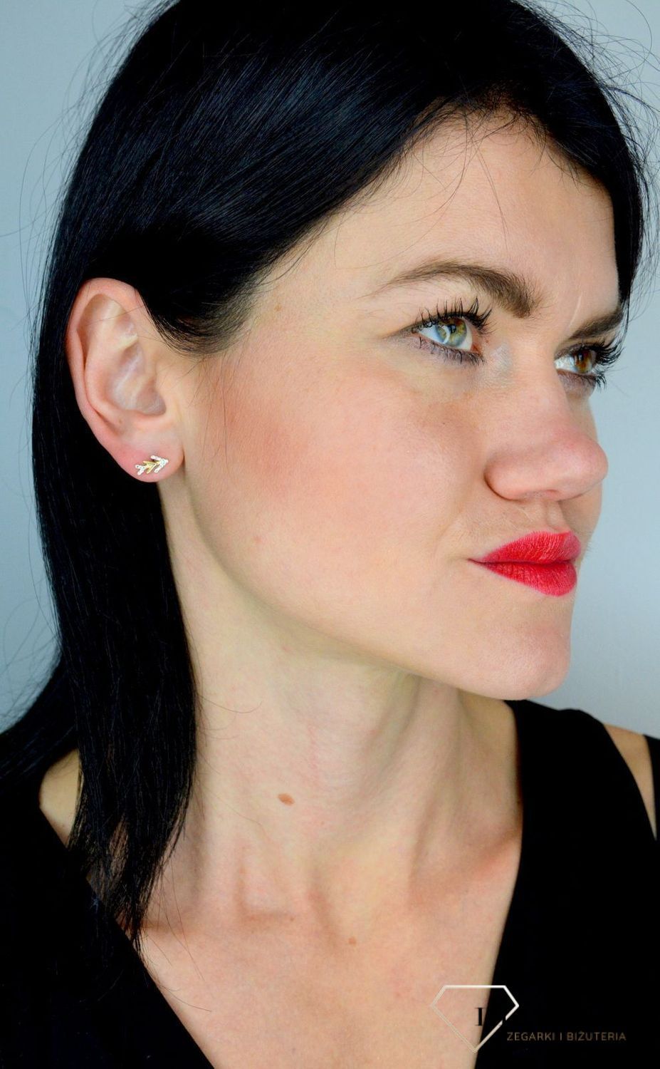 Złote kolczyki przy uchu 'strzała z cyrkonią' DIA-KLC-4410-585.jpg