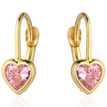 Złote kolczyki dla dziewczynki serca z różową cyrkonią DIA-KLC-4411-585.jpg