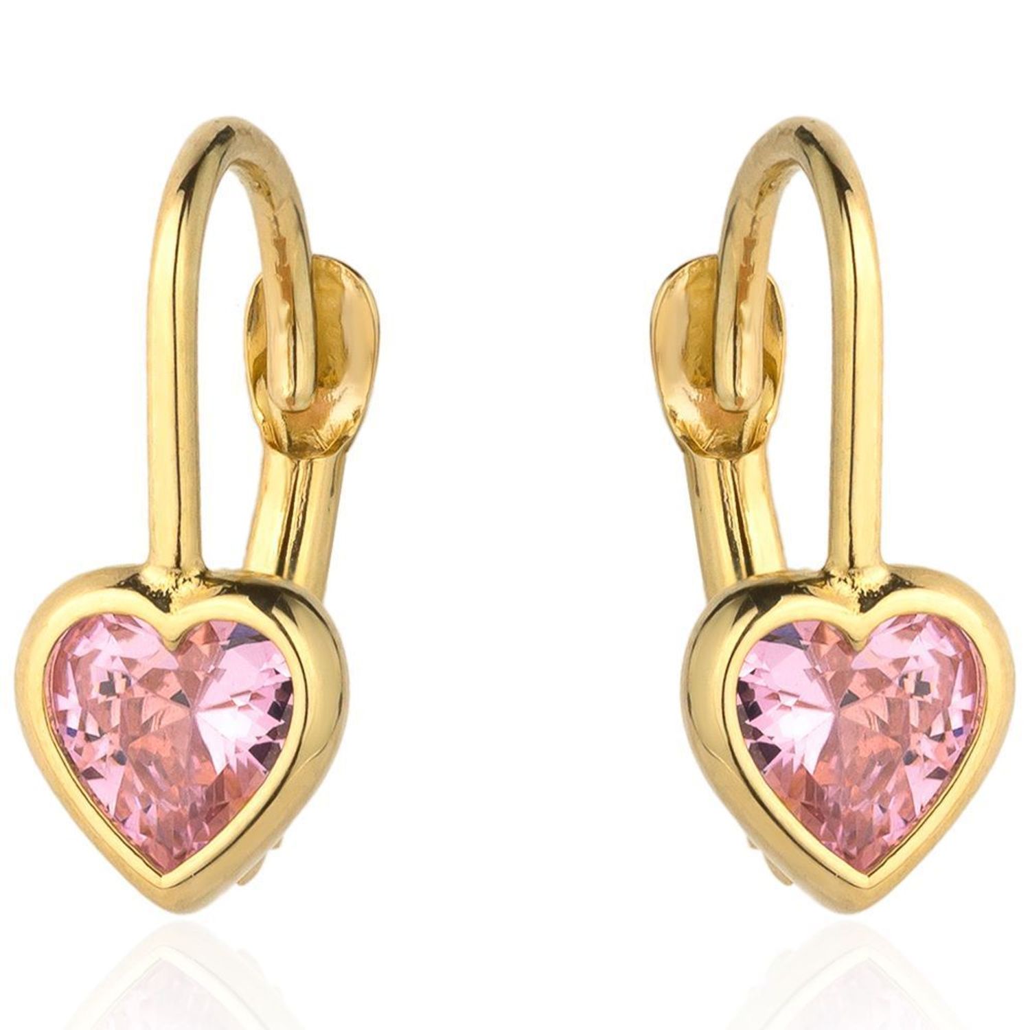 Złote kolczyki dla dziewczynki serca z różową cyrkonią DIA-KLC-4411-585.jpg