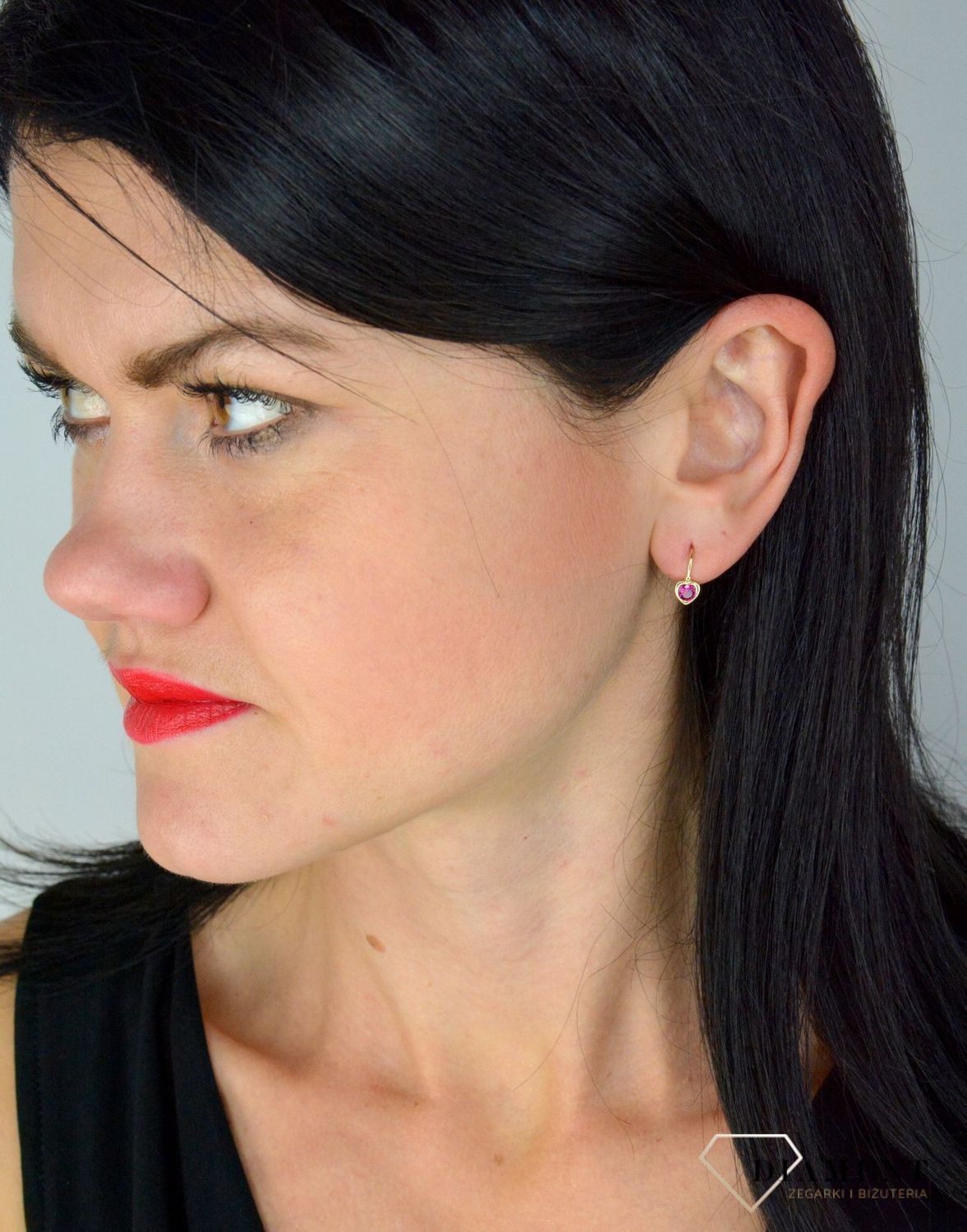 Złote kolczyki dla dziewczynki serduszka z różową cyrkonią DIA-KLC-4412-585.jpg