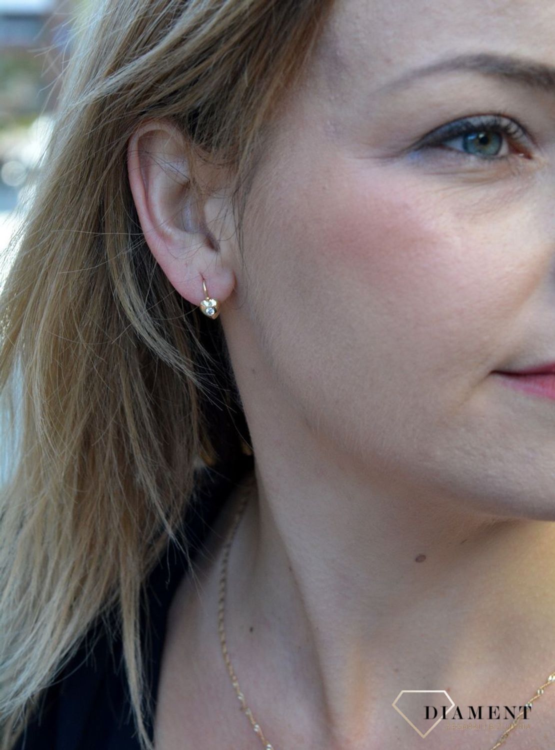 Złote kolczyki dla dziewczynki serca z białą cyrkonią DIA-KLC-4413-585.jpg