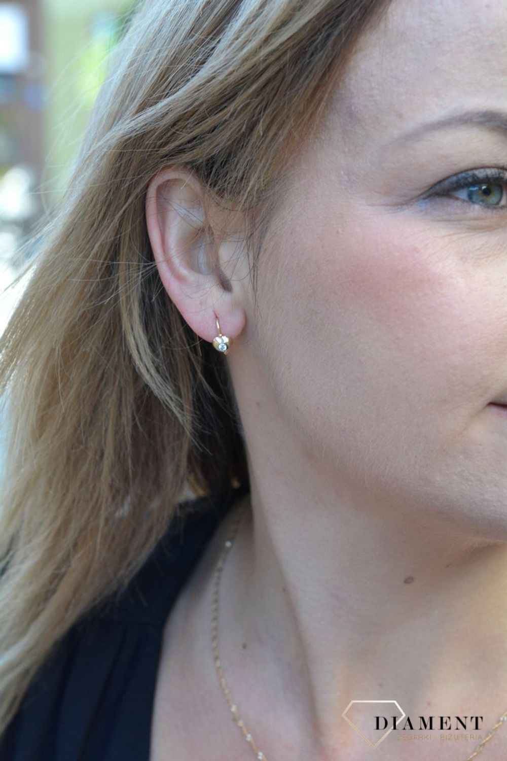 Złote kolczyki dla dziewczynki serca z białą cyrkonią DIA-KLC-4413-585.jpg