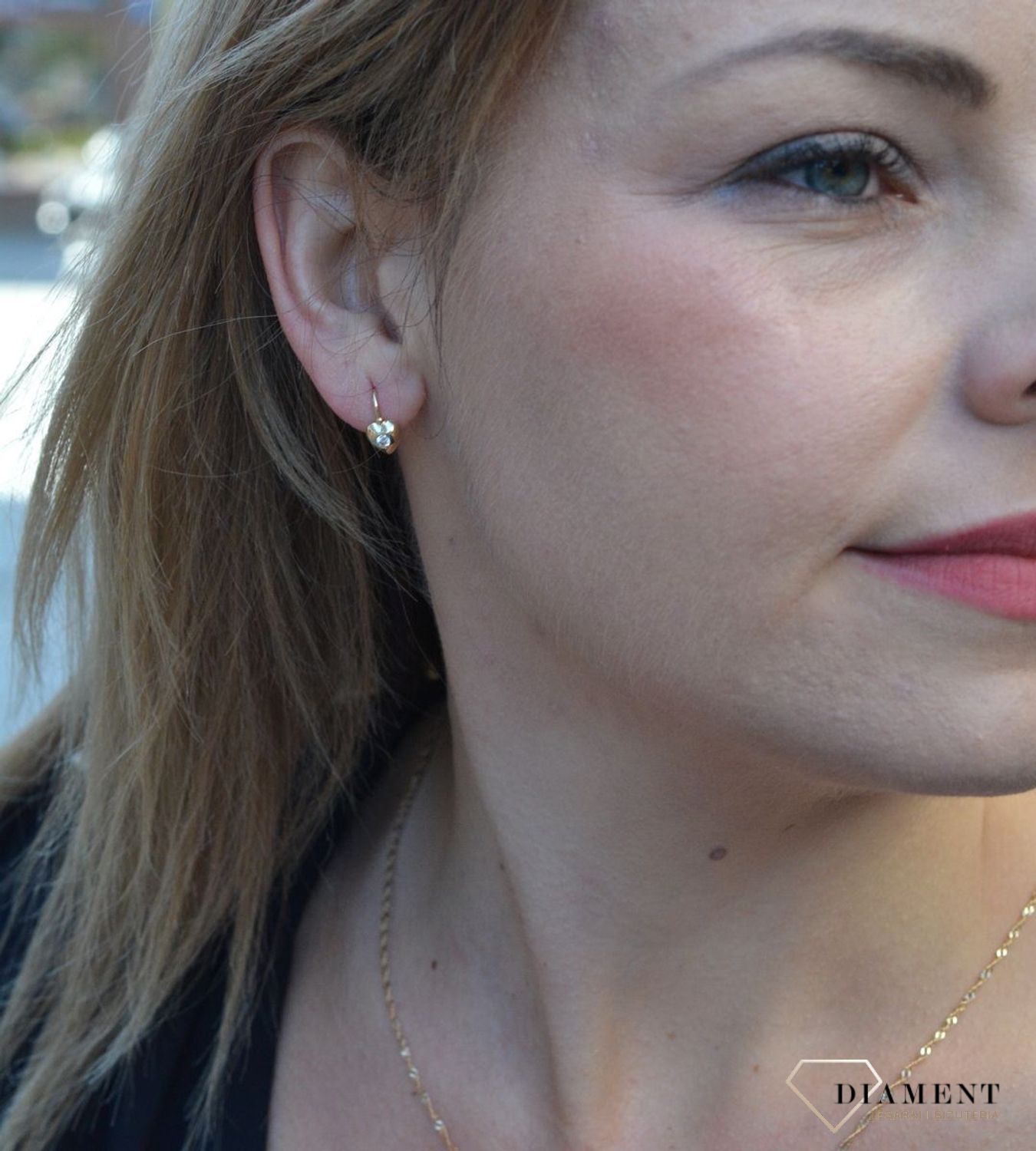 Złote kolczyki dla dziewczynki serca z białą cyrkonią DIA-KLC-4413-585.jpg