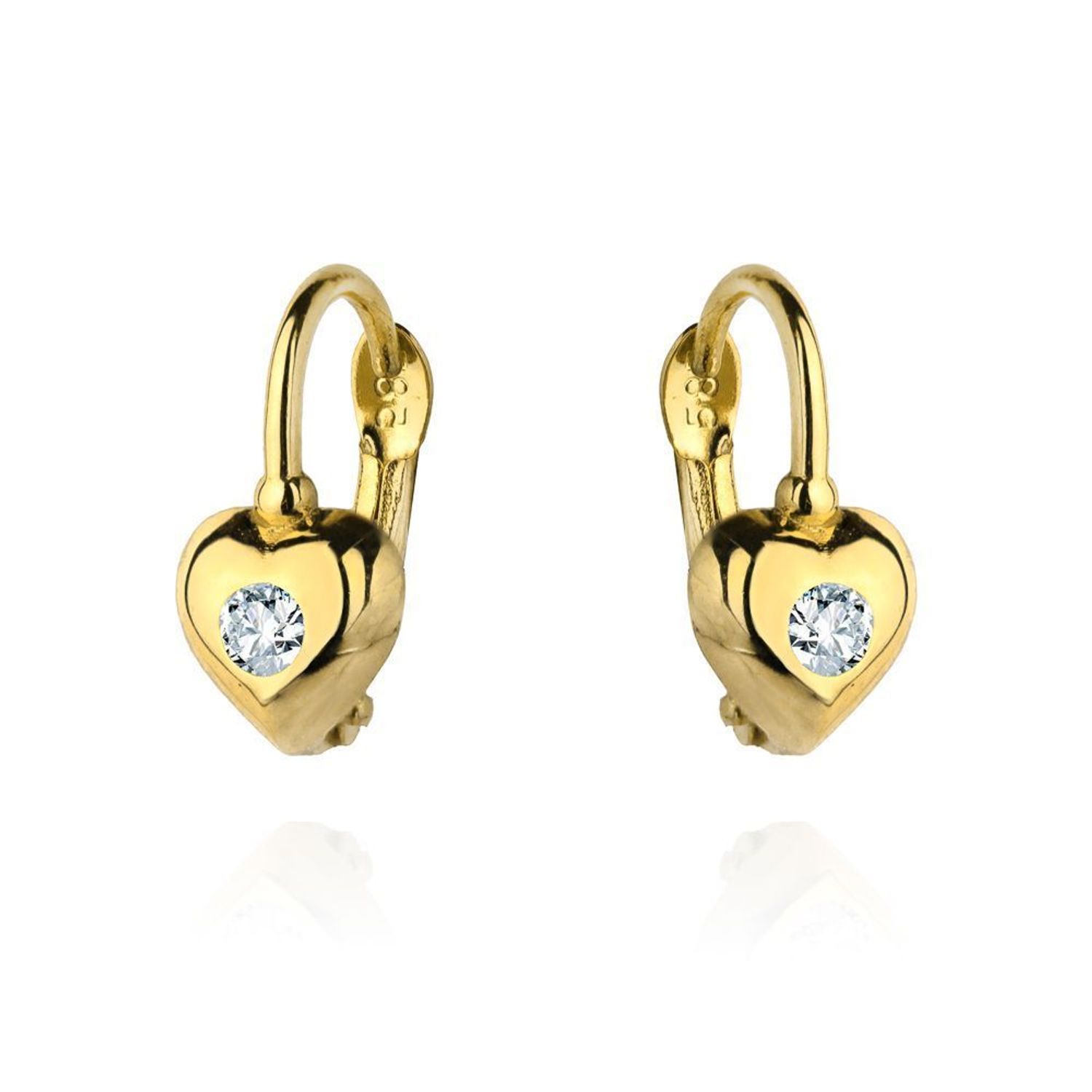 Złote kolczyki dla dziewczynki serca z białą cyrkonią DIA-KLC-4413-585.jpg