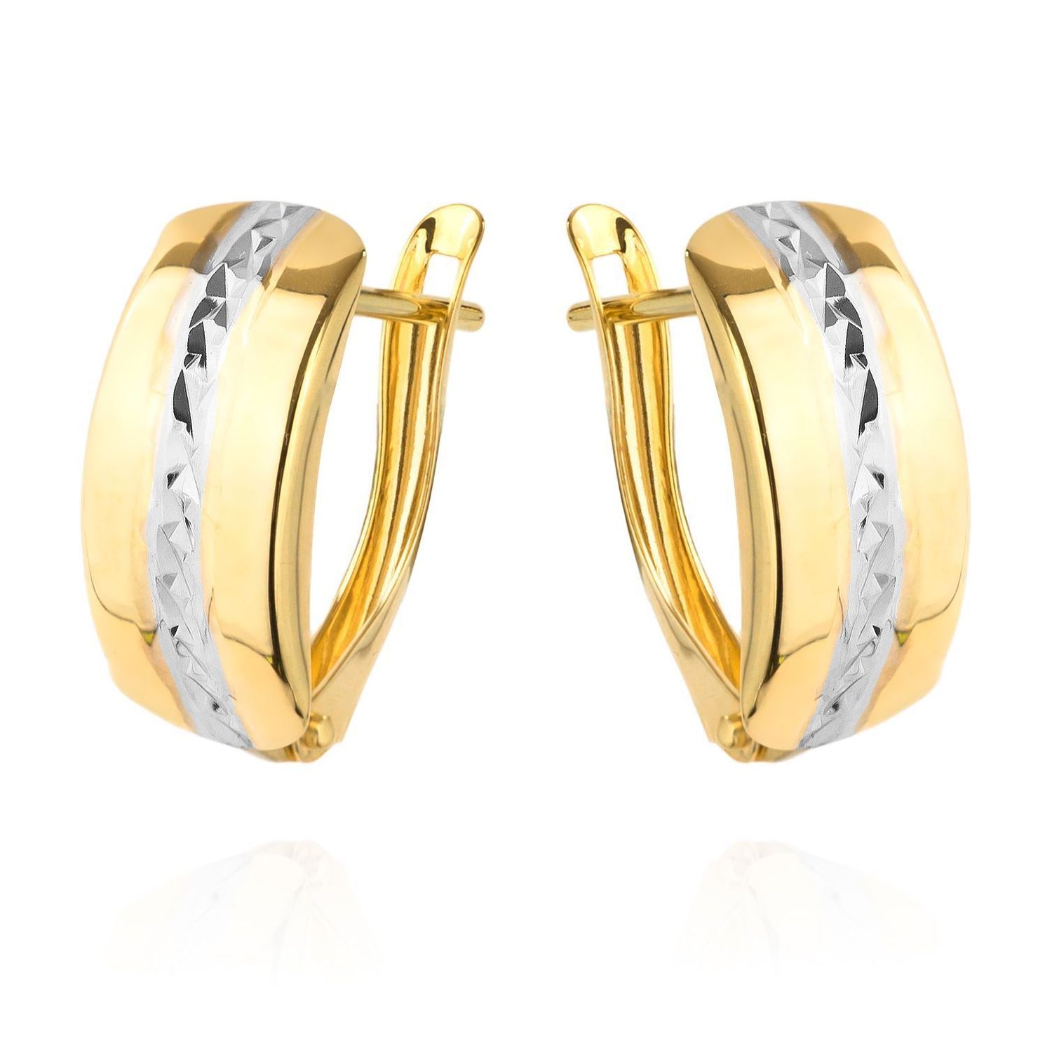 Złote kolczyki damskie z grawerowanym białym złotem DIA-KLC-4422-585.jpg