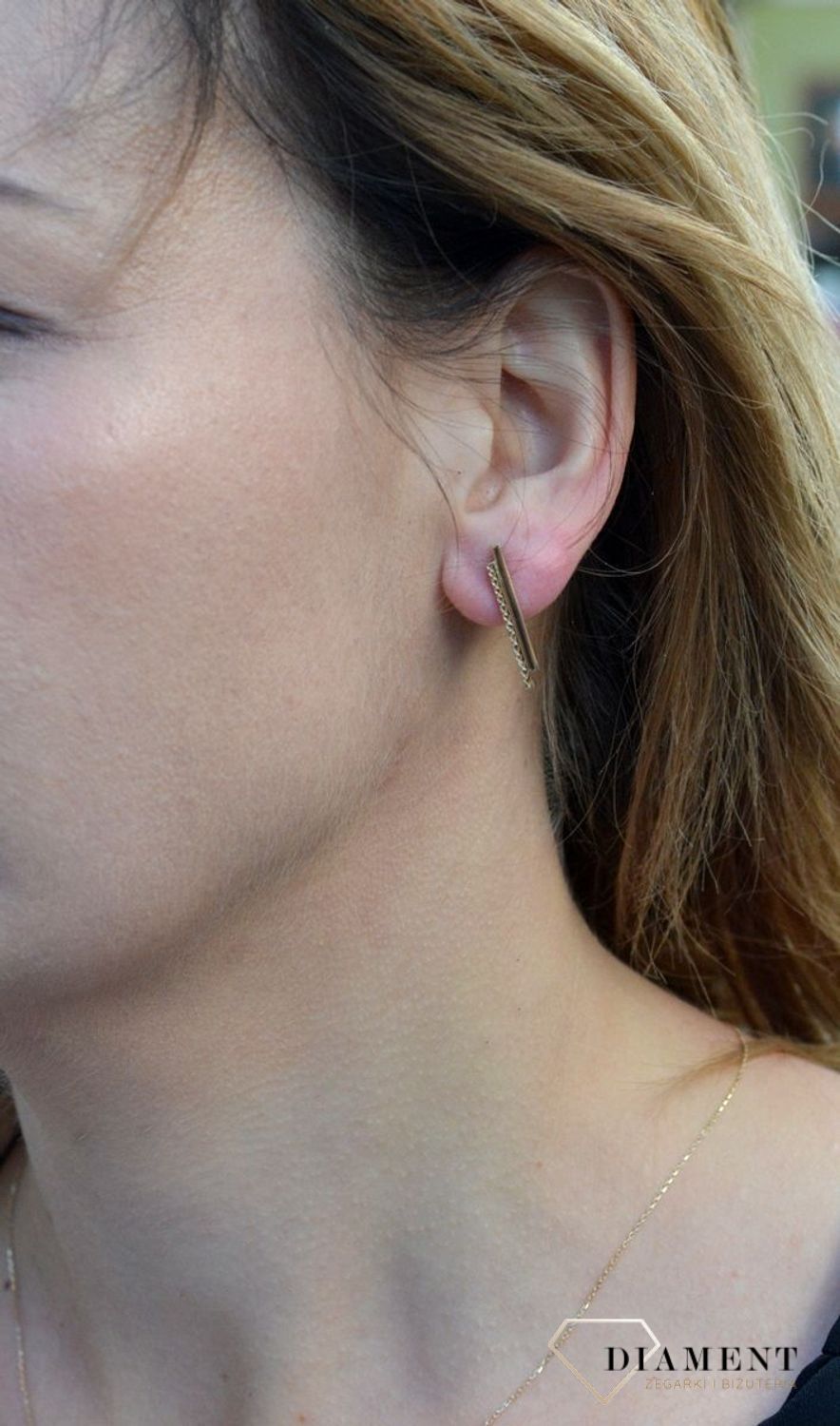 Złote kolczyki dwa patyczki z ozdobnym grawerem DIA-KLC-4427-585.jpg