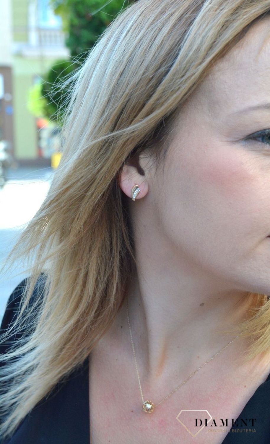 Złote kolczyki damskie ozdobione błyszczącą cyrkonią DIA-KLC-4429-585.jpg