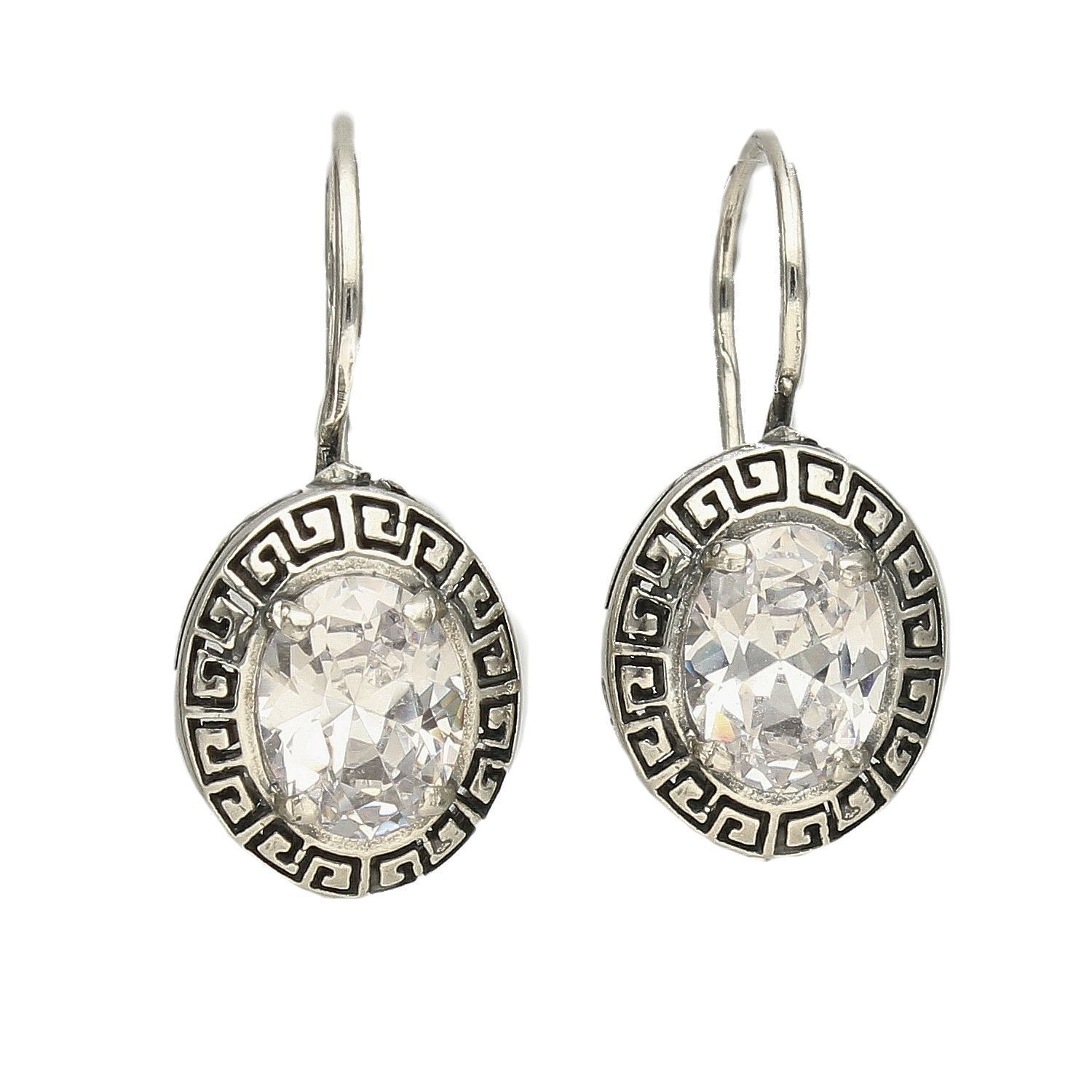 Srebrne oksydowane kolczyki z dużą cyrkonią i drogą grecką 925 DIA-KLC-4657-925.jpg