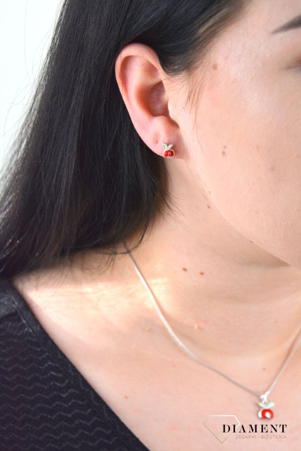 Srebrne kolczyki dla dziewczynki czerwone jabłuszka DIA-KLC-4672-925.jpg