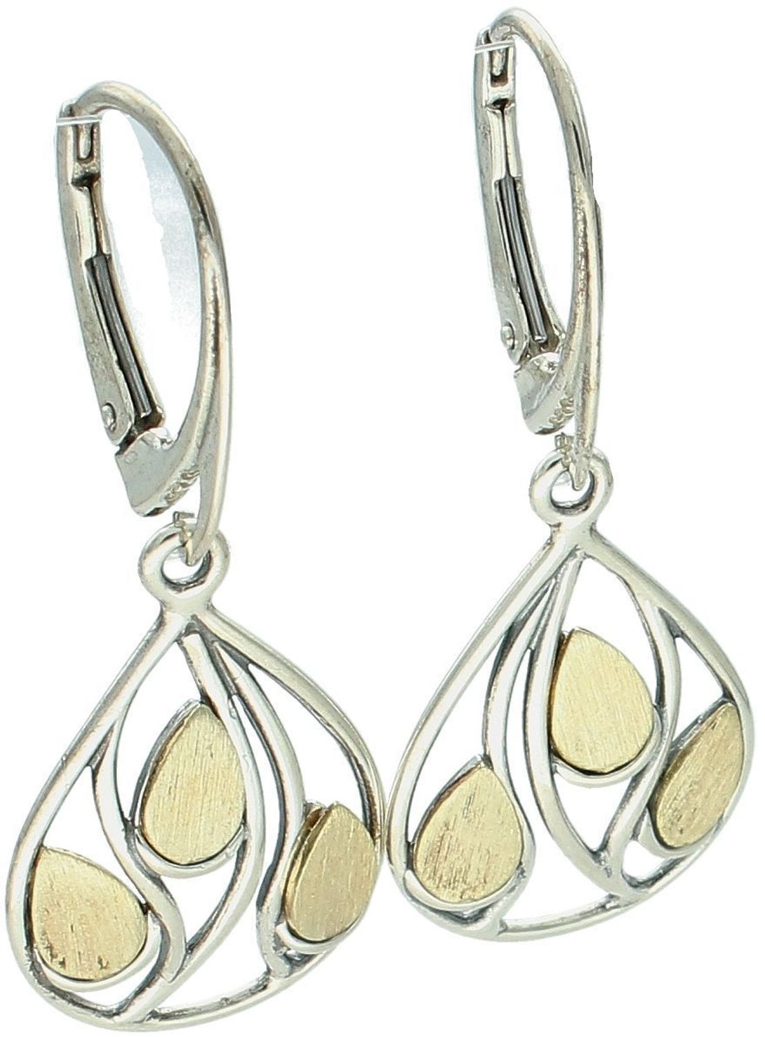 Eleganckie kolczyki srebrne próba 925 w kształcie łezek z dodatkiem pozłacania. Zapięcie na bigiel angielski, długość 3,5 cm, szerokość 1,5 cm, waga 4,40 g. Subtelne i kobiece.1.jpg