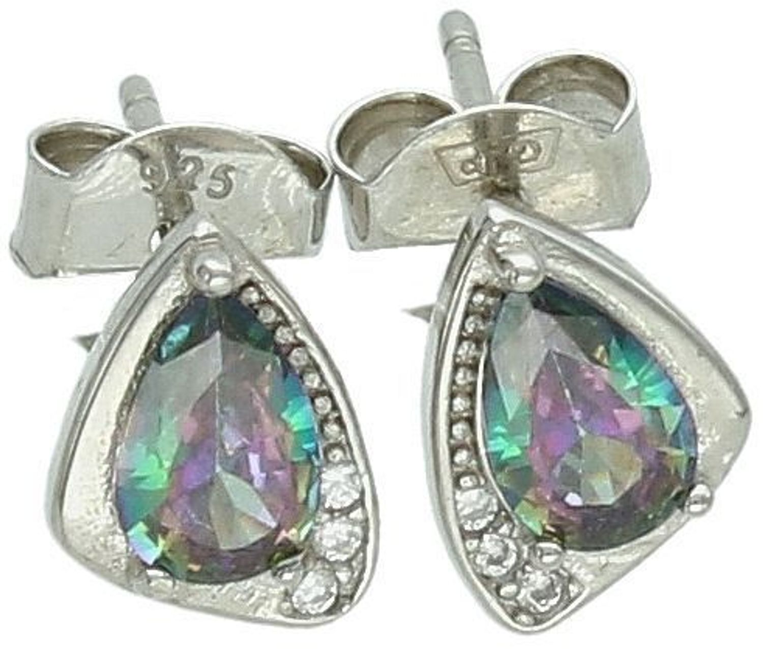 Kolczyki srebrne próby 925 z fioletowo-zieloną cyrkonią, 6x8 mm, zapięcie na sztyft. Waga 1,40 g. Subtelna biżuteria na co dzień i wyjątkowe okazje.1.jpg