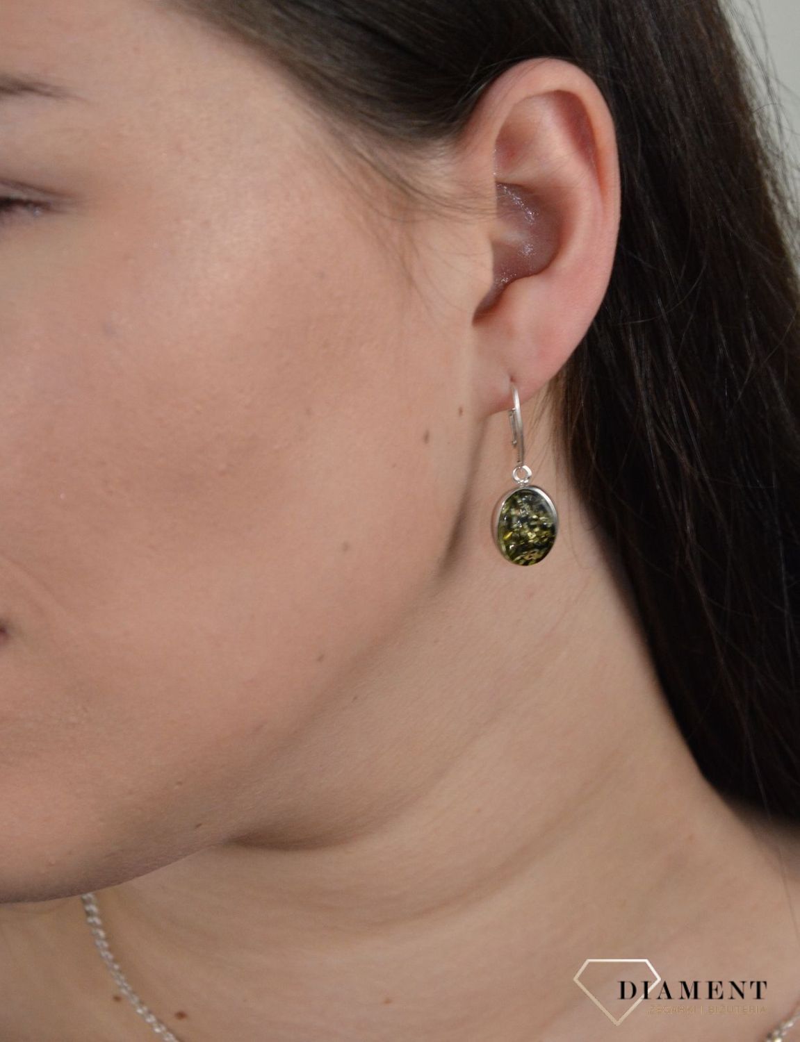 Srebrne kolczyki 925 bursztyn bałtycki 'Przepiękna zieleń' DIA-KLC-4699-925.jpg