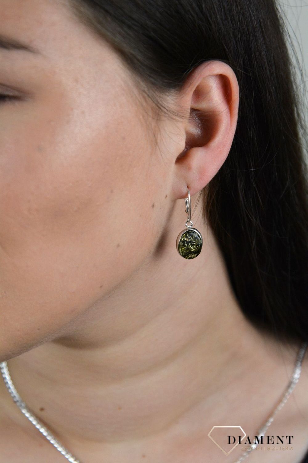 Srebrne kolczyki 925 bursztyn bałtycki 'Przepiękna zieleń' DIA-KLC-4699-925.jpg