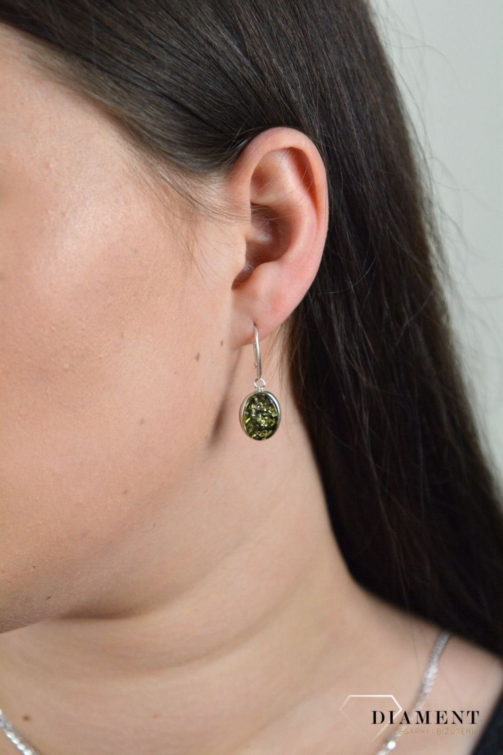 Srebrne kolczyki 925 bursztyn bałtycki 'Przepiękna zieleń' DIA-KLC-4699-925.jpg