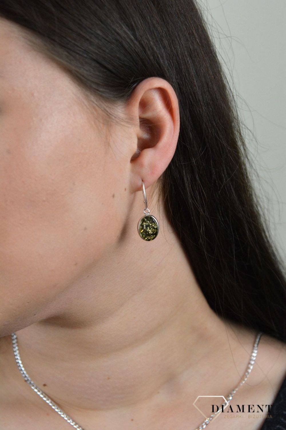 Srebrne kolczyki 925 bursztyn bałtycki 'Przepiękna zieleń' DIA-KLC-4699-925.jpg
