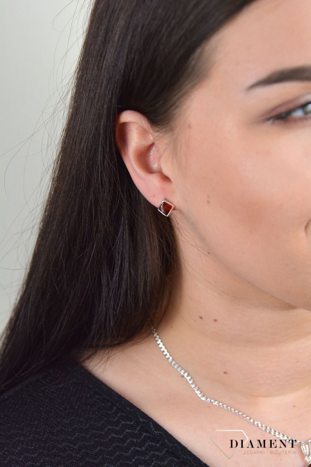 Srebrne kolczyki 925 bursztyn bałtycki 'Głęboki brąz' DIA-KLC-4701-925.jpg