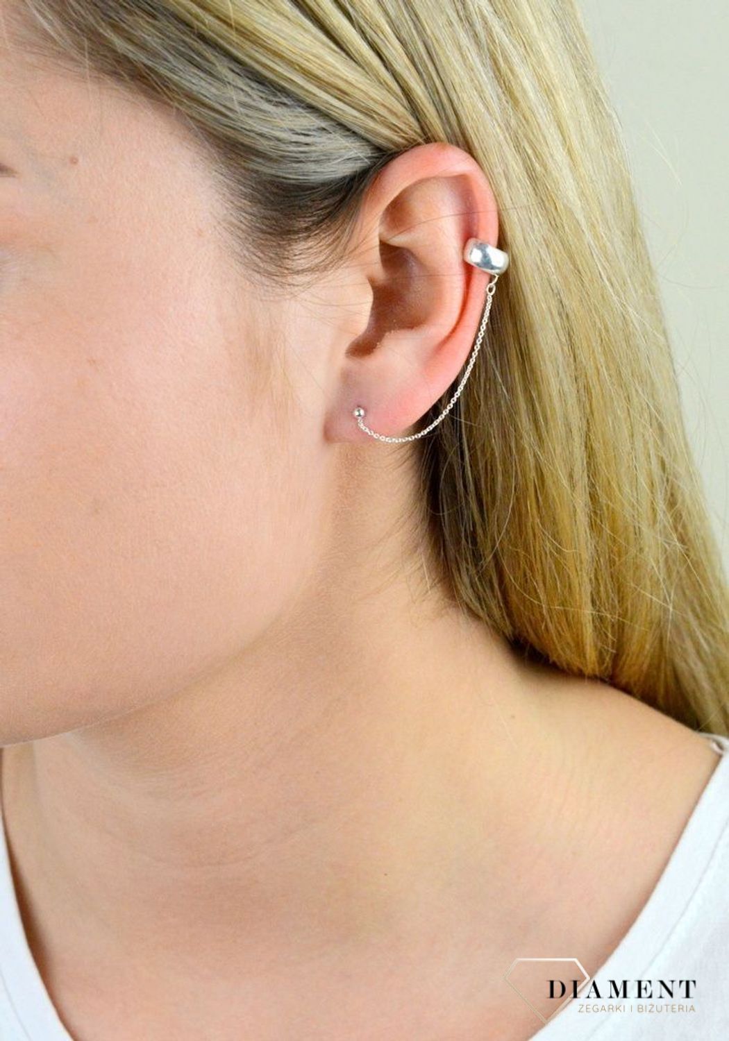 Srebrne kolczyki kulki z nausznica i łańcuszkiem DIA-KLC-4773-925.jpg