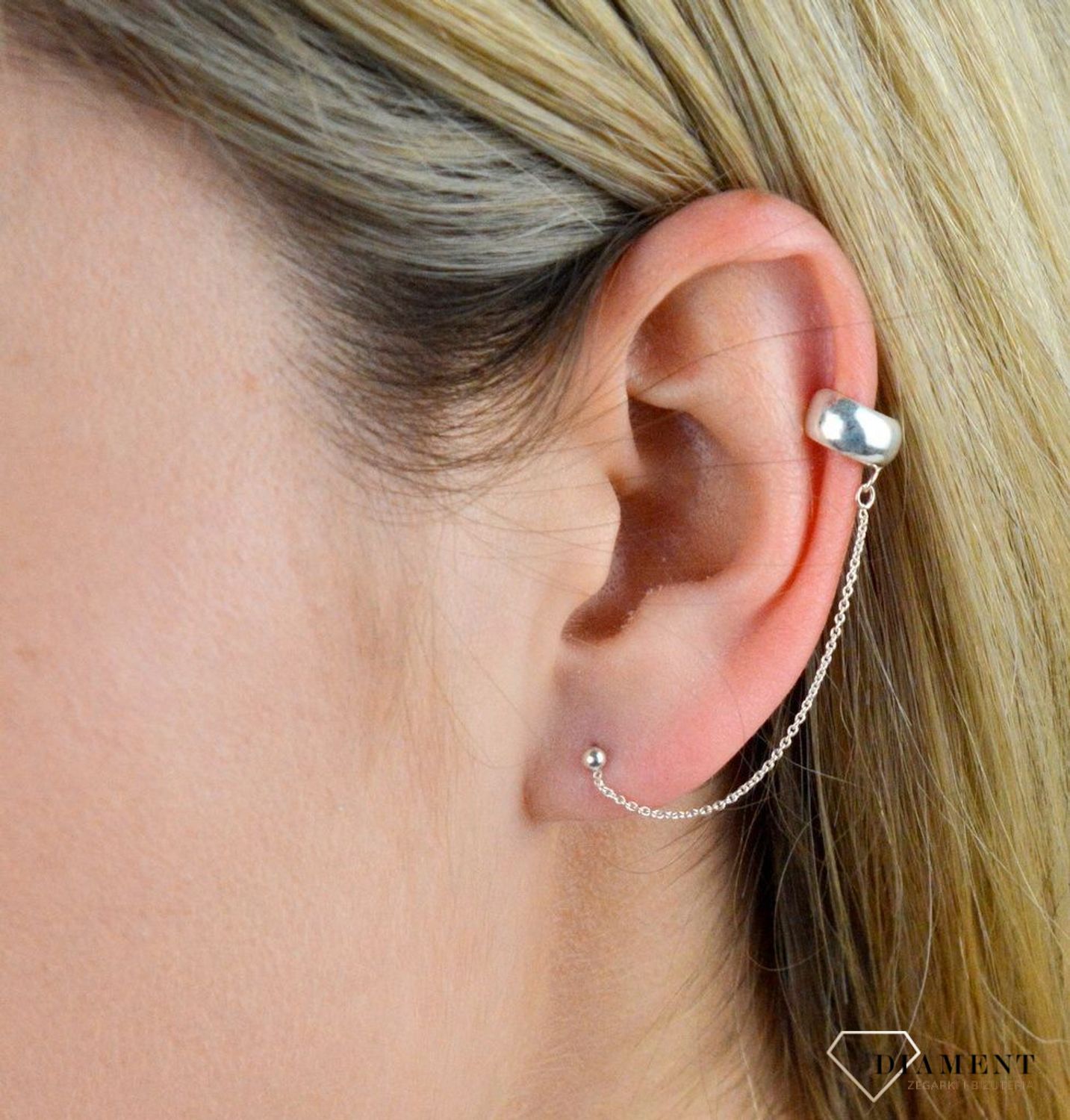 Srebrne kolczyki kulki z nausznica i łańcuszkiem DIA-KLC-4773-925.jpg