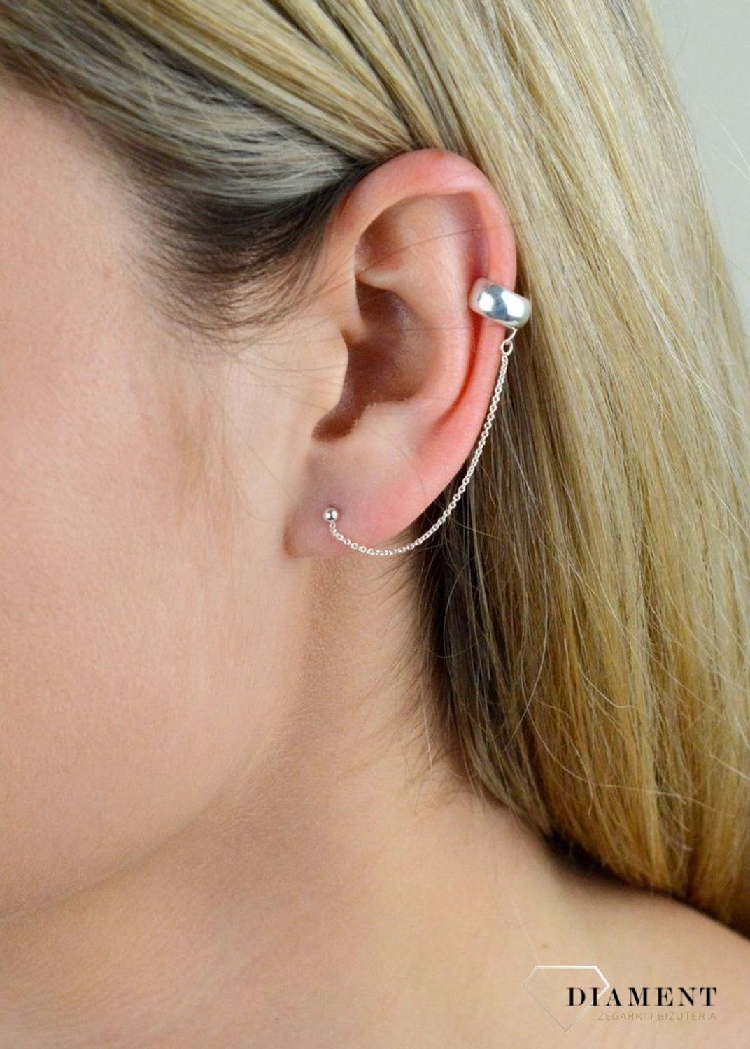 Srebrne kolczyki kulki z nausznica i łańcuszkiem DIA-KLC-4773-925.jpg