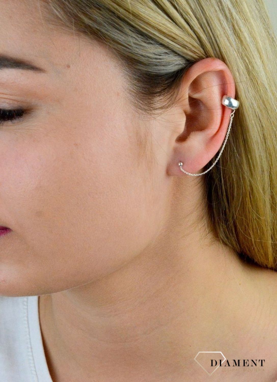 Srebrne kolczyki kulki z nausznica i łańcuszkiem DIA-KLC-4773-925.jpg