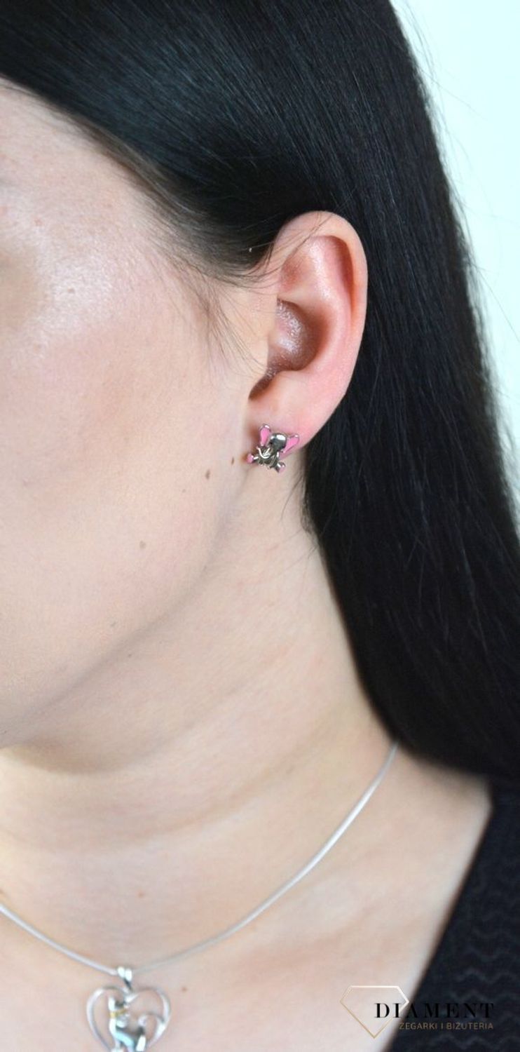 Srebrne kolczyki dziecięce Słoniki Różowa Emalia DIA-KLC-4783-925.jpg