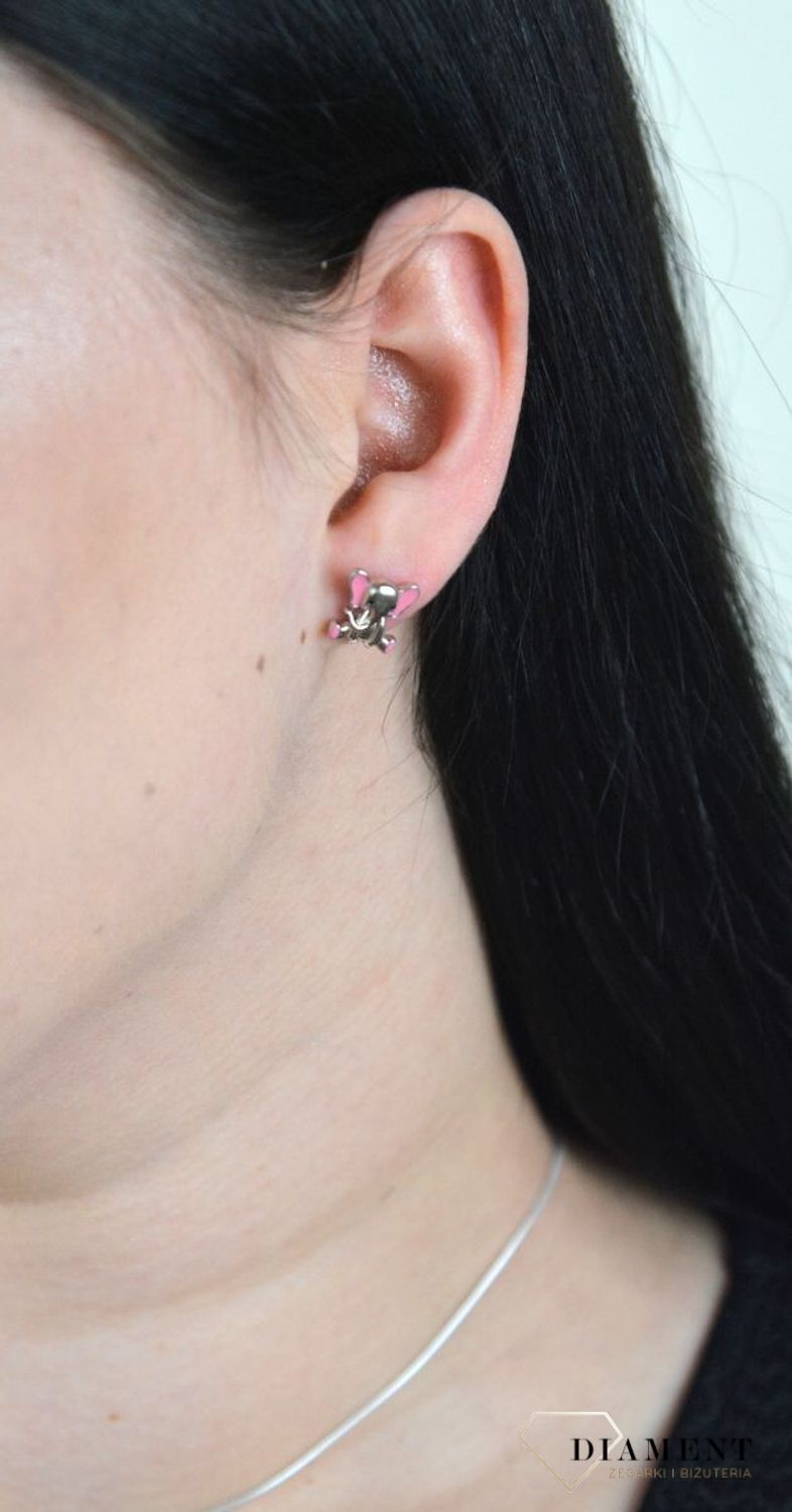 Srebrne kolczyki dziecięce Słoniki Różowa Emalia DIA-KLC-4783-925.jpg