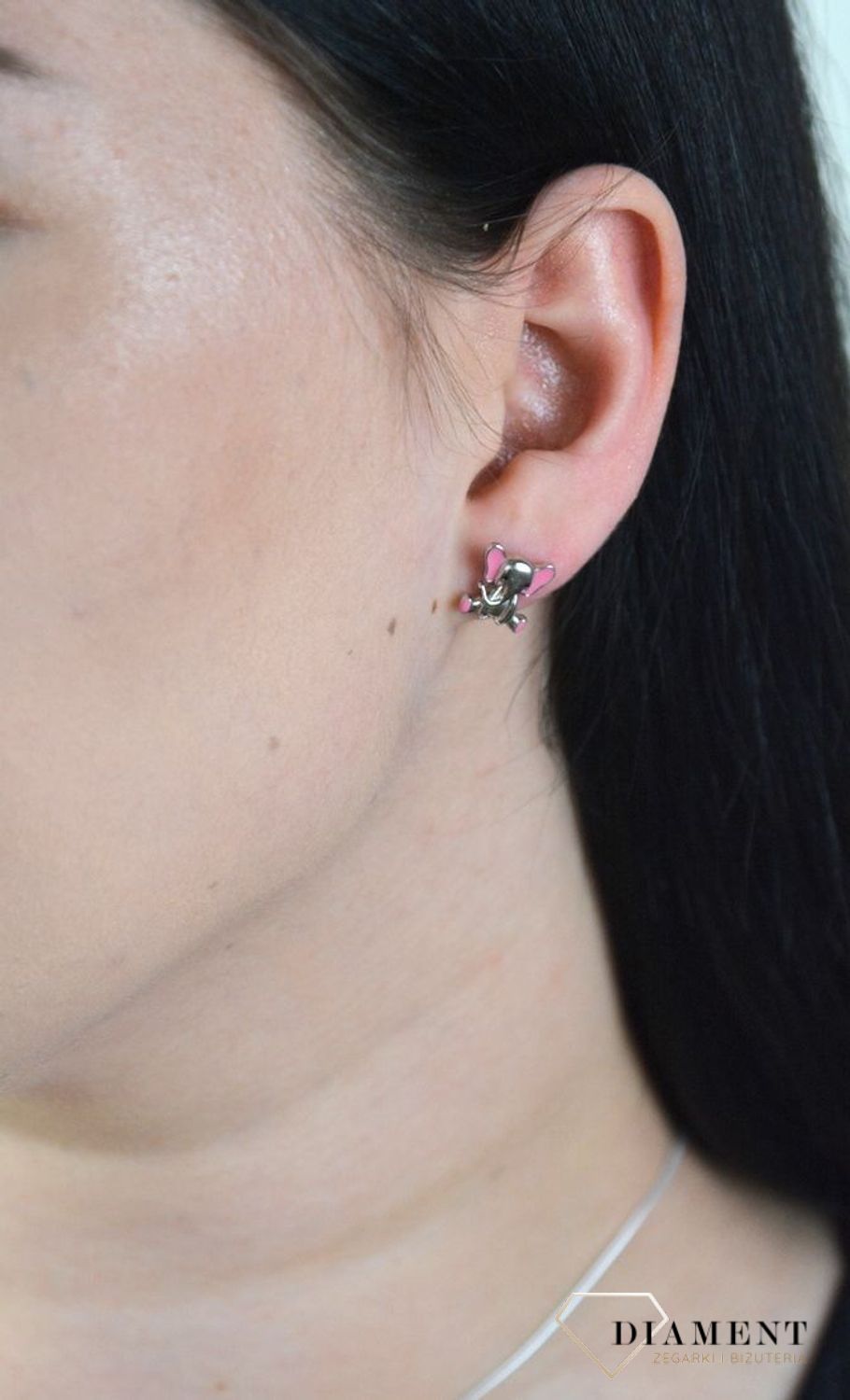 Srebrne kolczyki dziecięce Słoniki Różowa Emalia DIA-KLC-4783-925.jpg