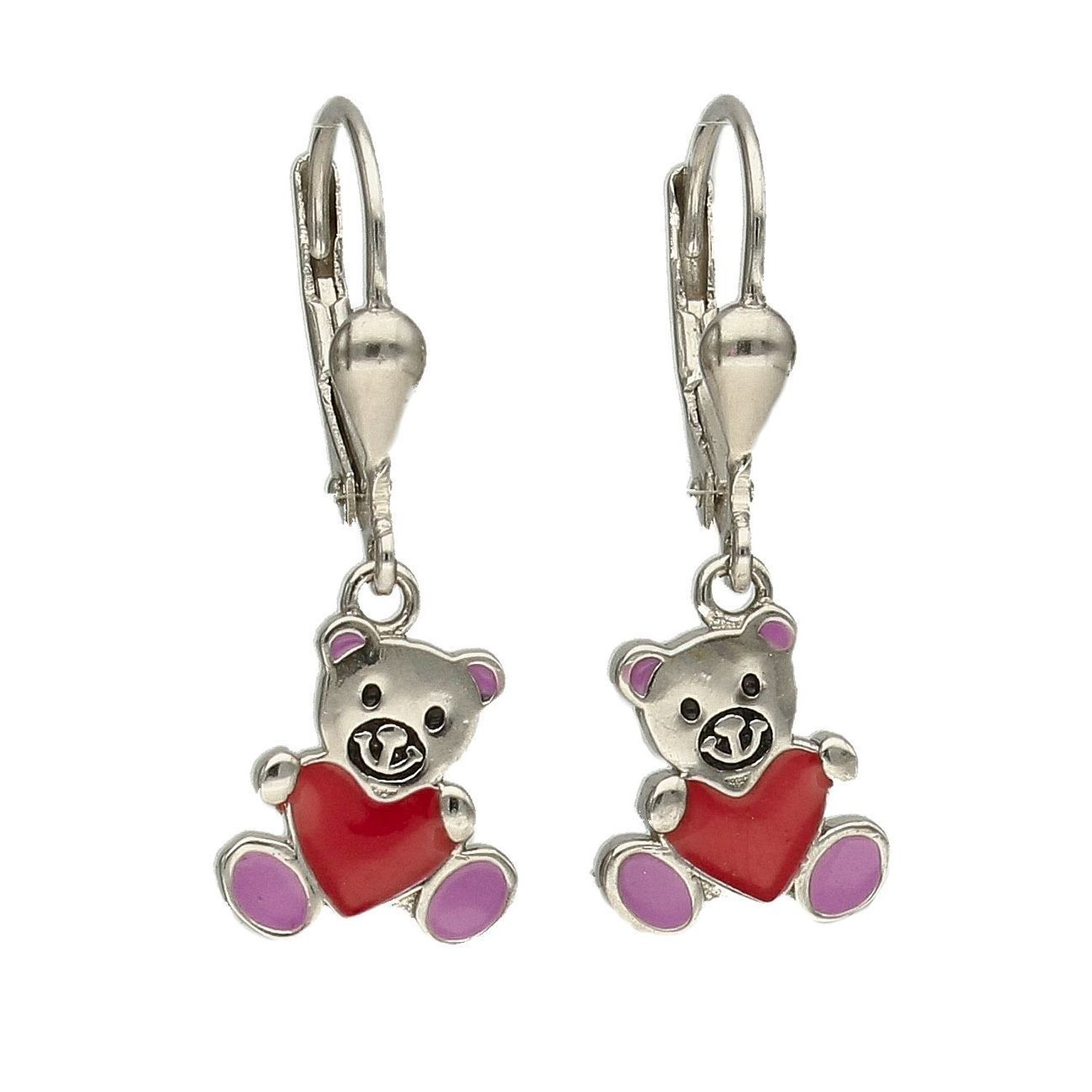 Kolczyki dla dziewczynki wiszące misie z serduszkiem DIA-KLC-4785-925.jpg