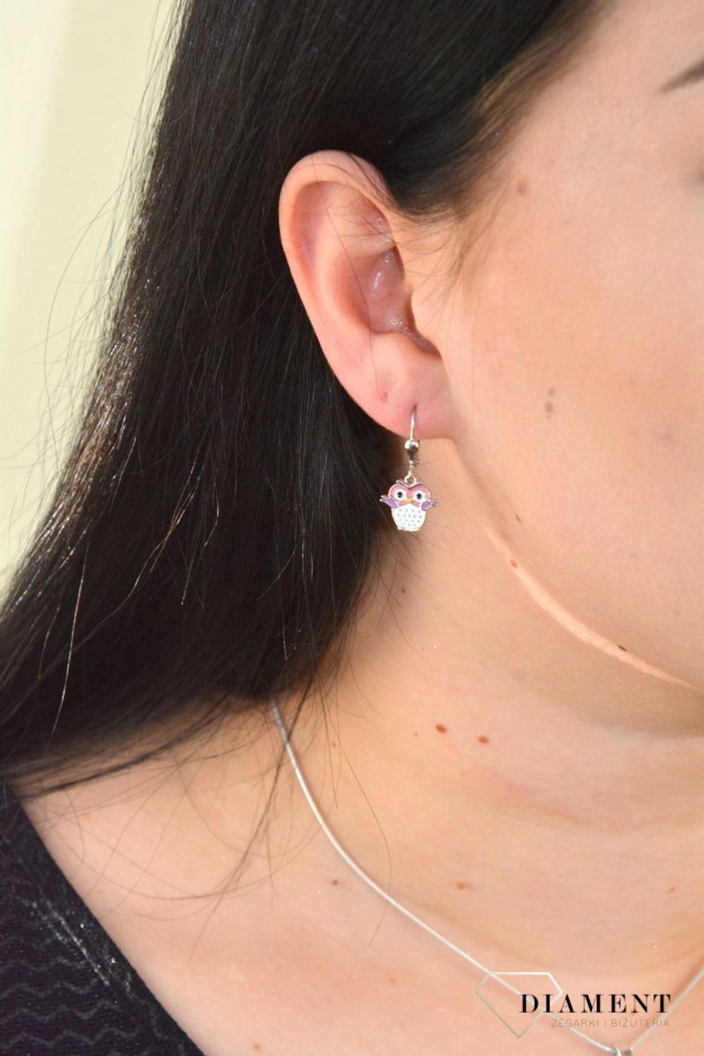 Srebrne kolczyki dla dziewczynki Różowe Sowy DIA-KLC-4786-925.jpg