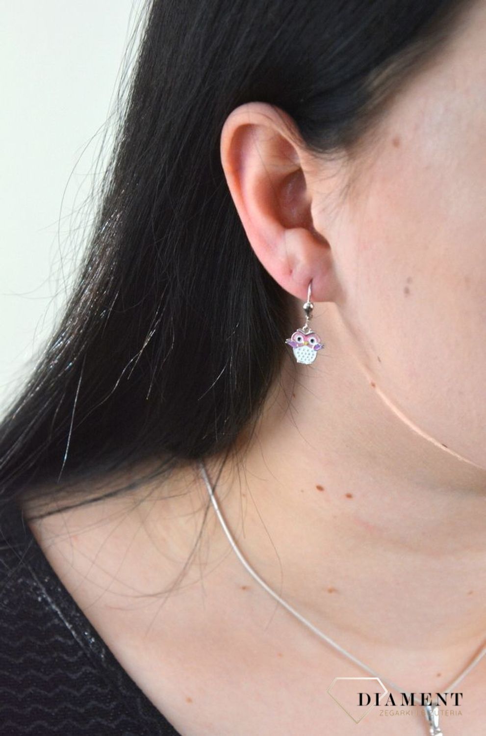 Srebrne kolczyki dla dziewczynki Różowe Sowy DIA-KLC-4786-925.jpg