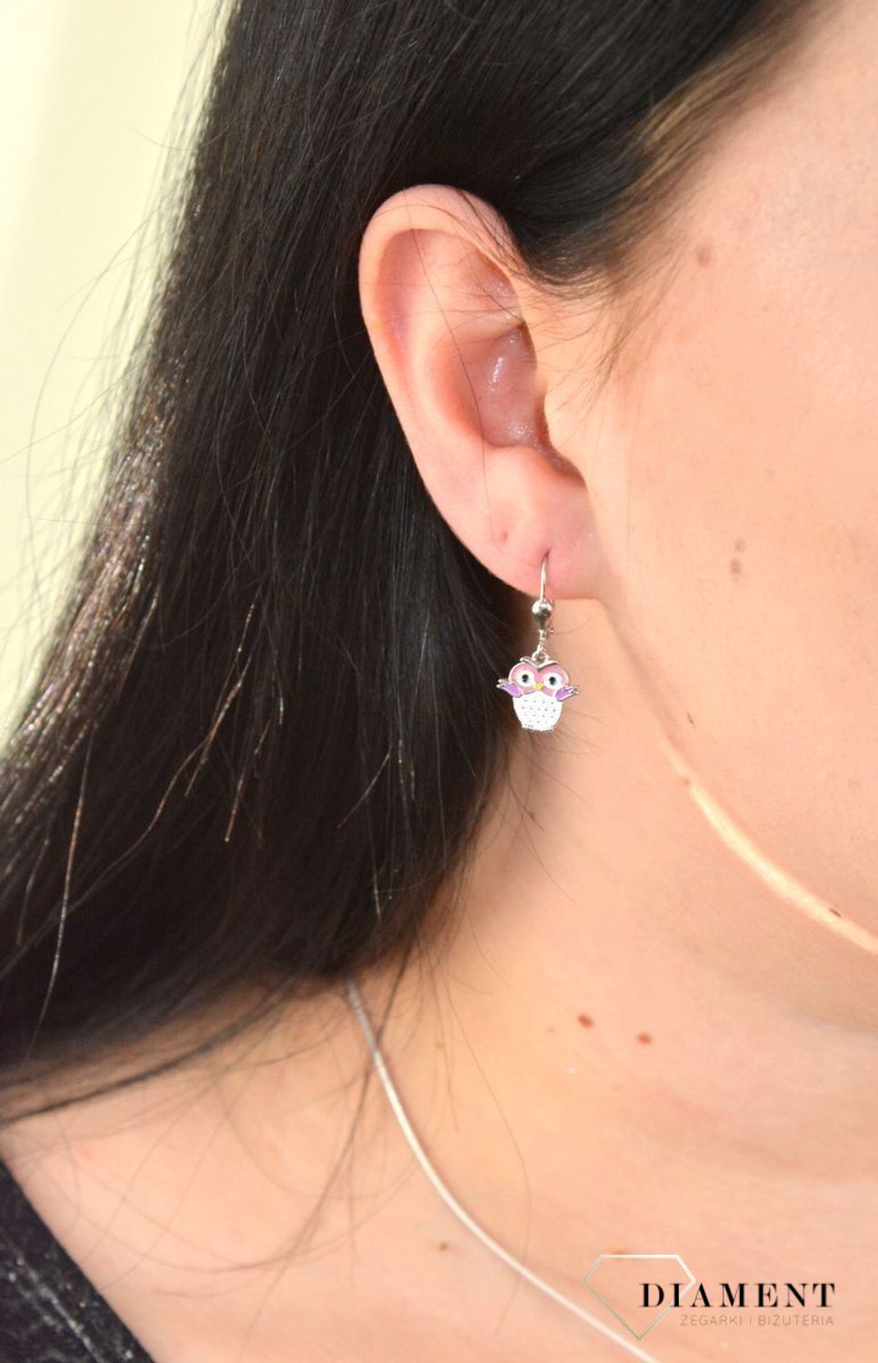 Srebrne kolczyki dla dziewczynki Różowe Sowy DIA-KLC-4786-925.jpg