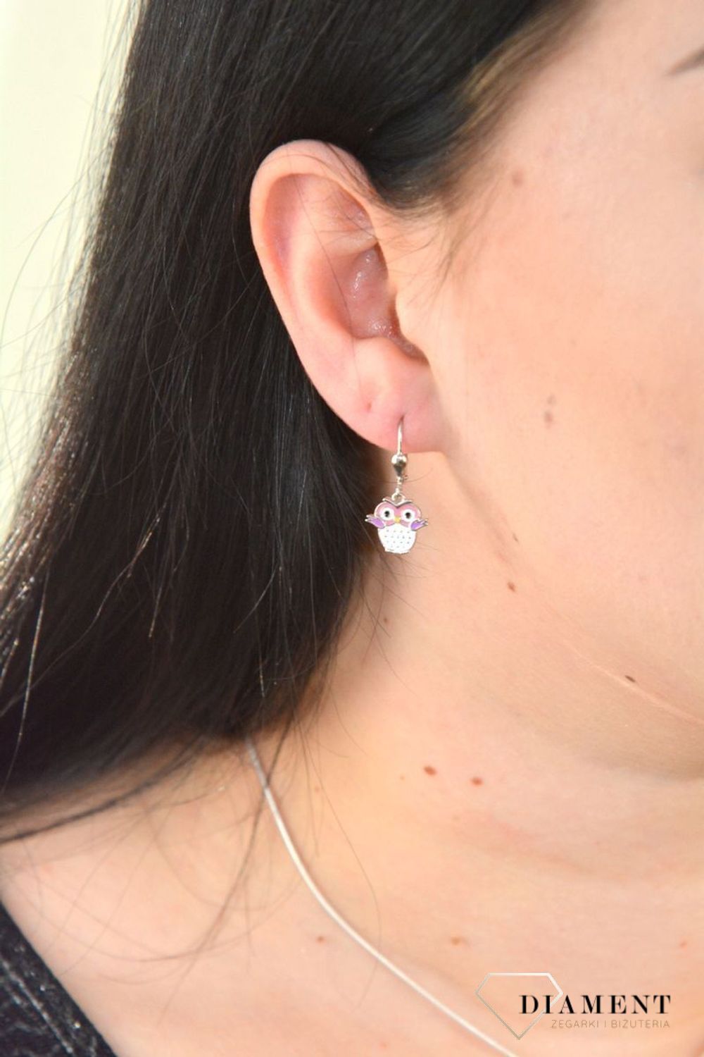 Srebrne kolczyki dla dziewczynki Różowe Sowy DIA-KLC-4786-925.jpg