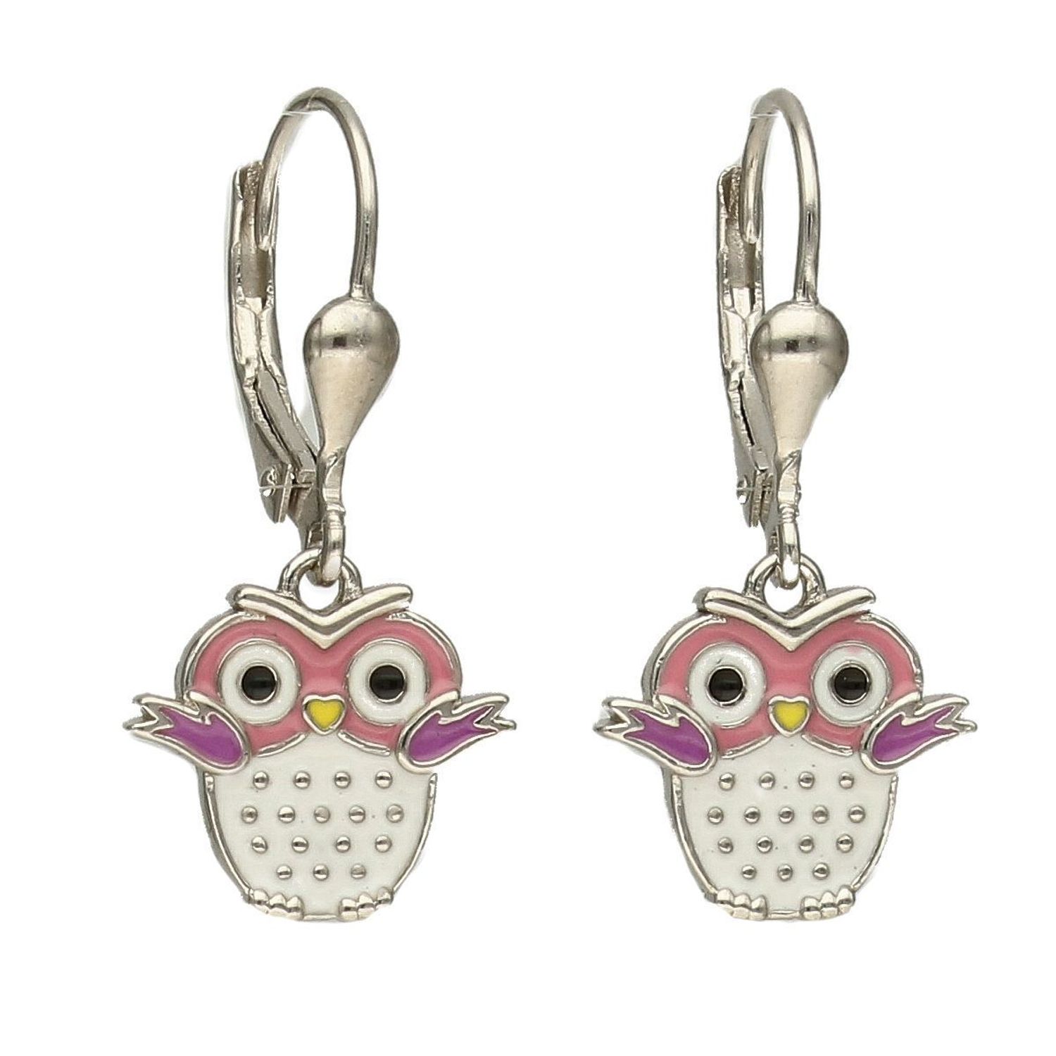 Srebrne kolczyki dla dziewczynki Różowe Sowy DIA-KLC-4786-925.jpg